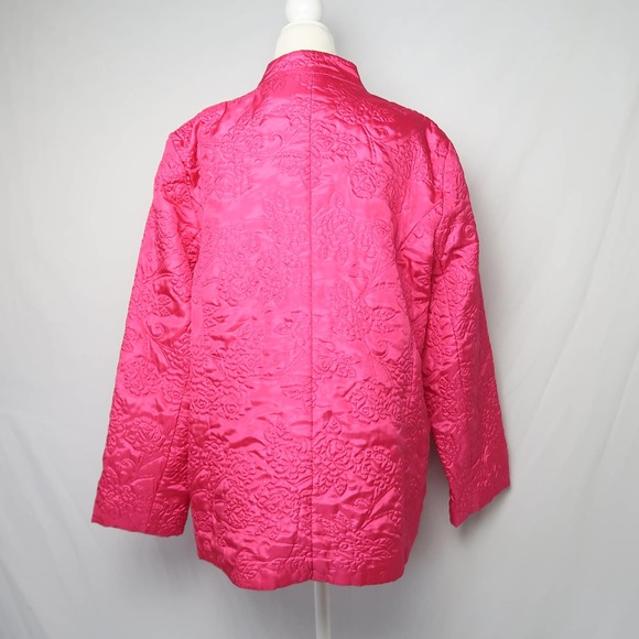 Vintage Liz Baker hot pink satin floral quilt embroidered jacket Large - Picture 5 of 6